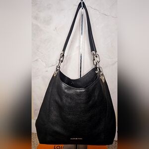 Authentic Michael Kors Leather Shoulder Bag with Silver Accents